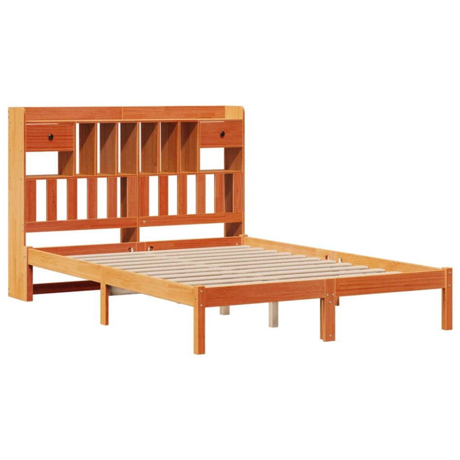 Cama con estantería sin colchón madera maciza marrón 160x200