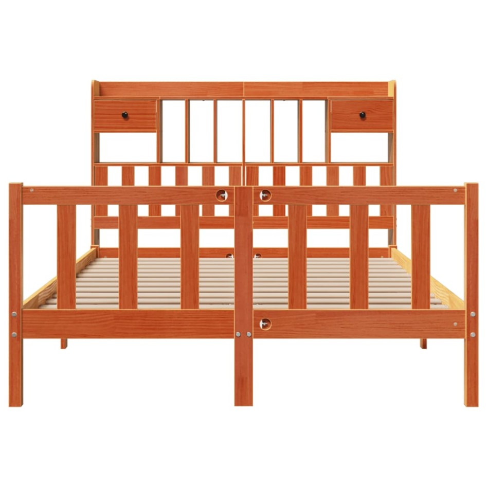 Cama con estantería sin colchón madera maciza marrón 140x190