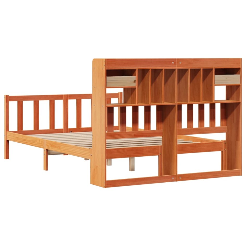 Cama con estantería sin colchón madera maciza marrón 140x190