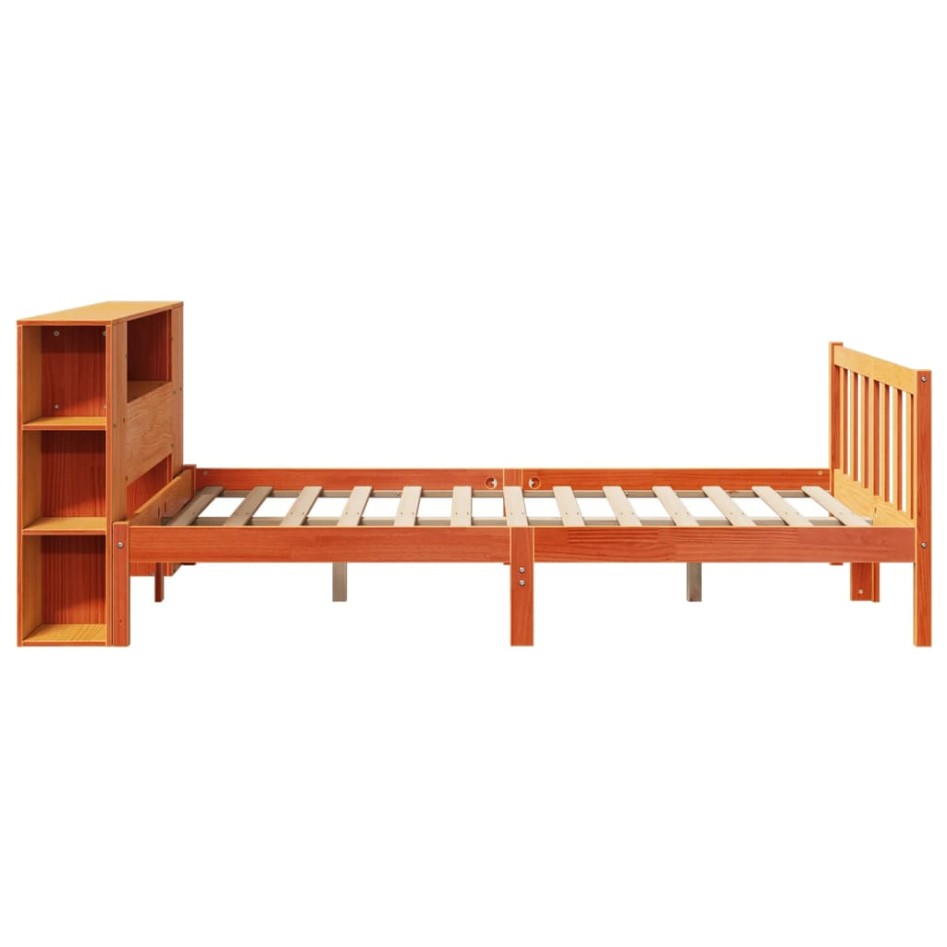 Cama con estantería sin colchón madera maciza marrón 160x200