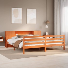 Cama con estantería sin colchón madera maciza marrón 200x200