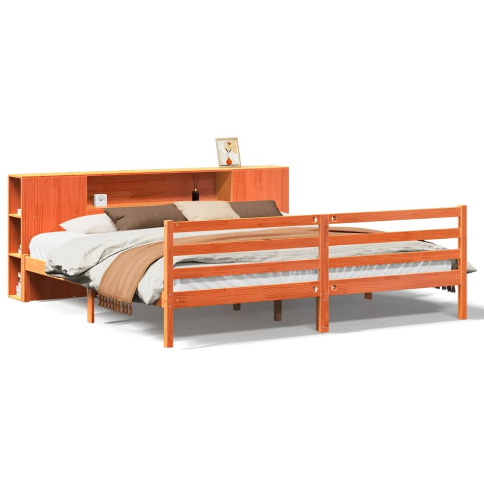 Cama con estantería sin colchón madera maciza marrón 200x200