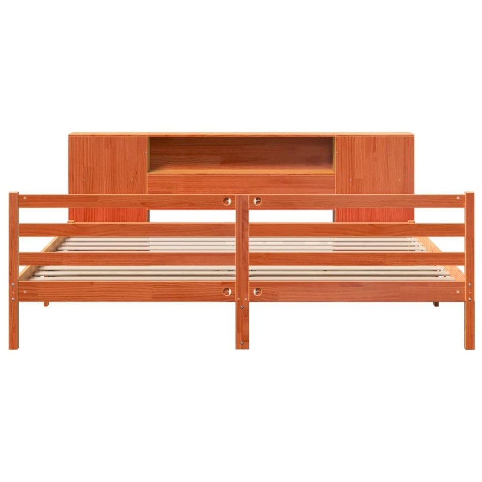 Cama con estantería sin colchón madera maciza marrón 200x200