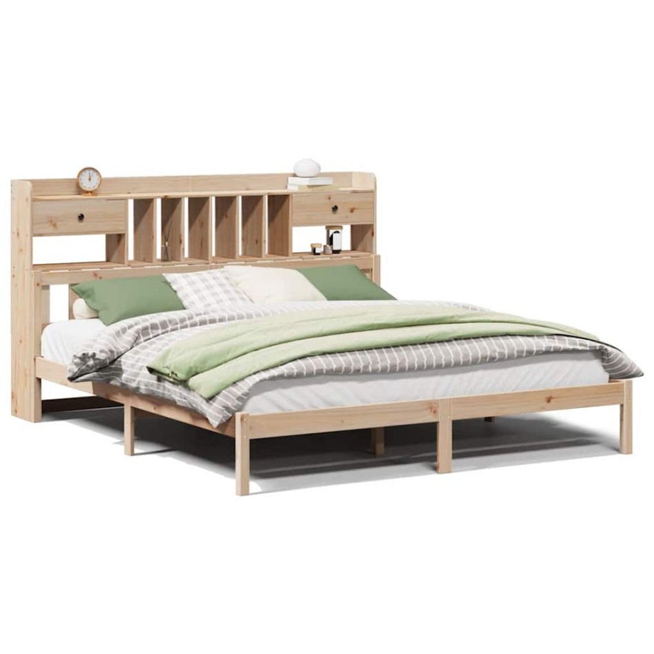 Cama con estantería sin colchón madera maciza de pino