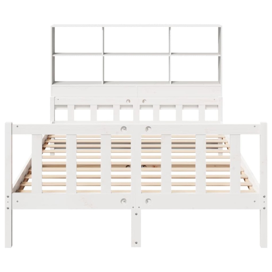 Cama con estantería sin colchón madera maciza blanca 150x200