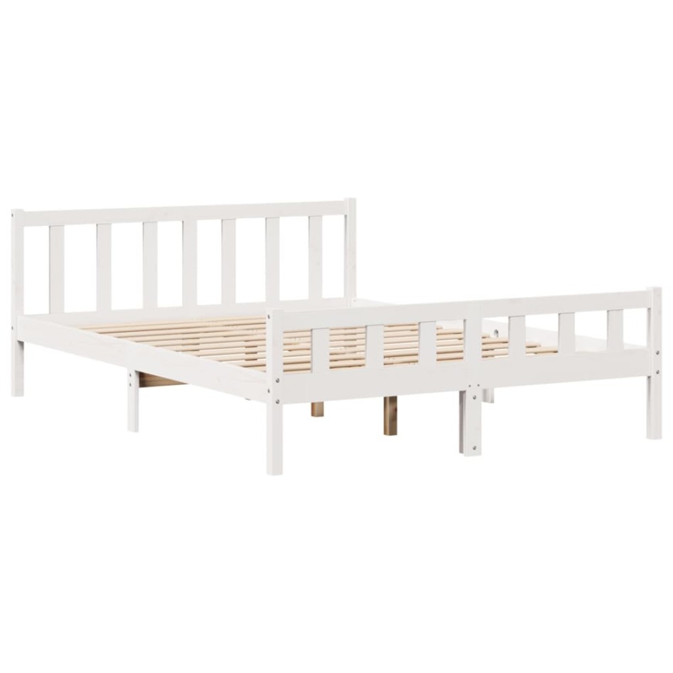 Cama con estantería sin colchón madera maciza blanca 150x200