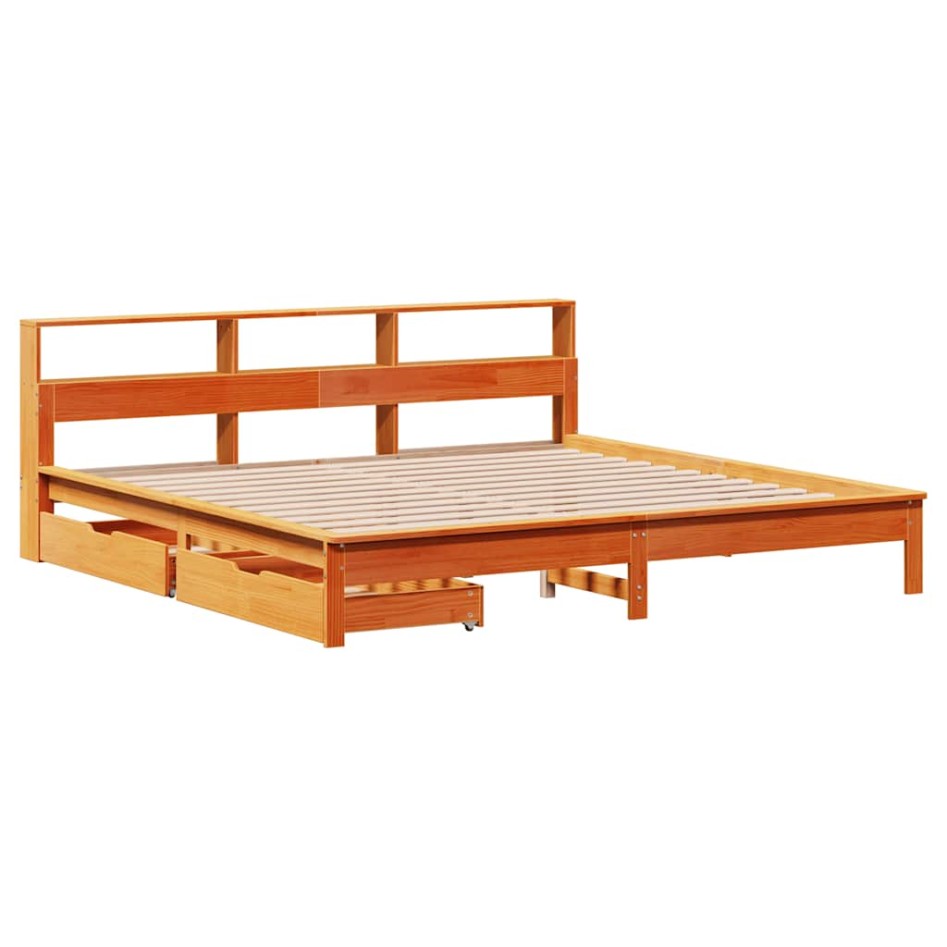 Cama con estantería sin colchón madera maciza marrón