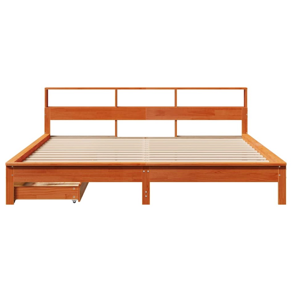 Cama con estantería sin colchón madera maciza marrón
