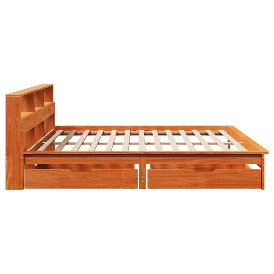 Cama con estantería sin colchón madera maciza marrón