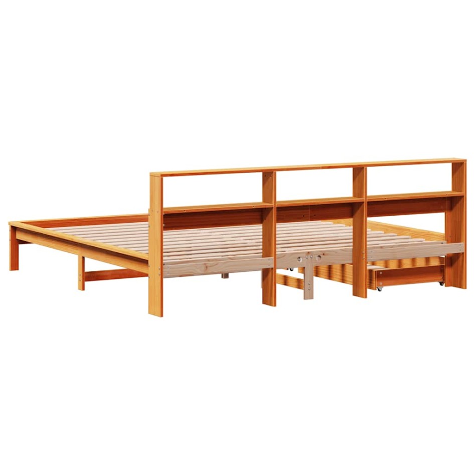 Cama con estantería sin colchón madera maciza marrón