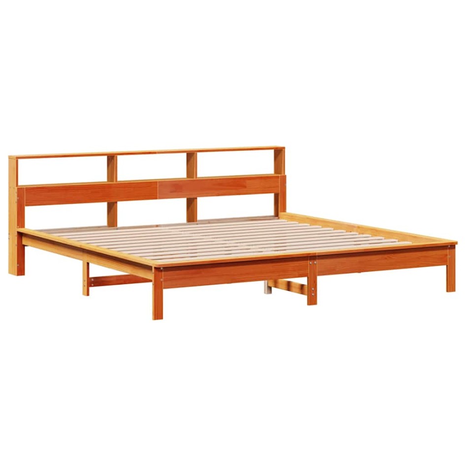 Cama con estantería sin colchón madera maciza marrón