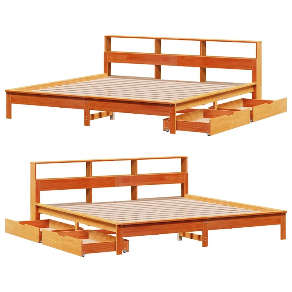 Cama con estantería sin colchón madera maciza marrón