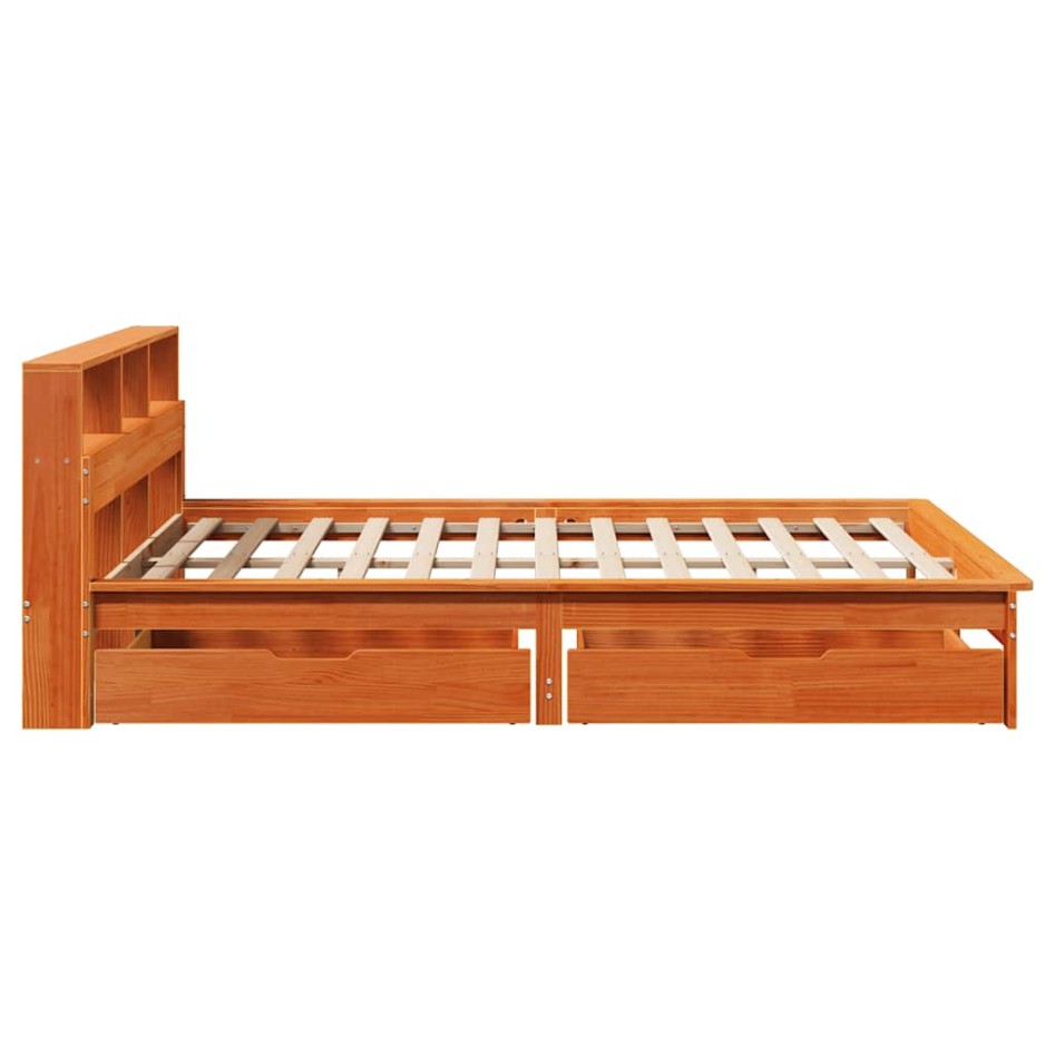 Cama con estantería sin colchón madera maciza marrón