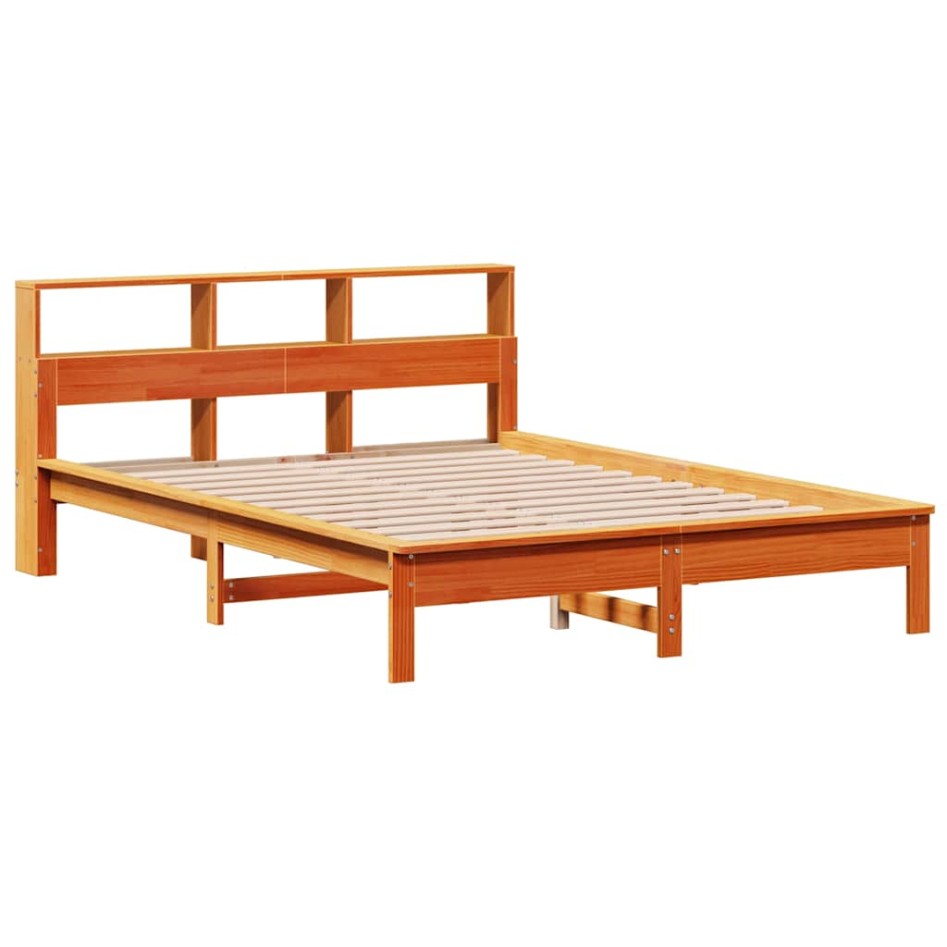 Cama con estantería sin colchón madera maciza marrón 140x190