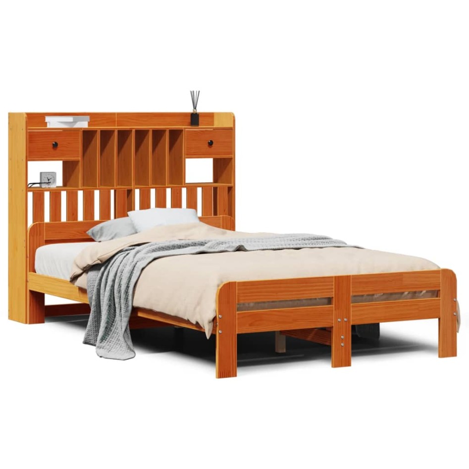 Cama con estantería sin colchón madera maciza marrón