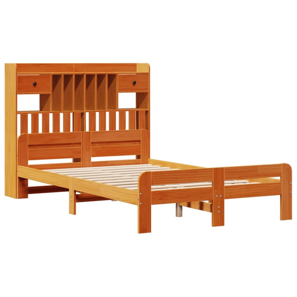 Cama con estantería sin colchón madera maciza marrón
