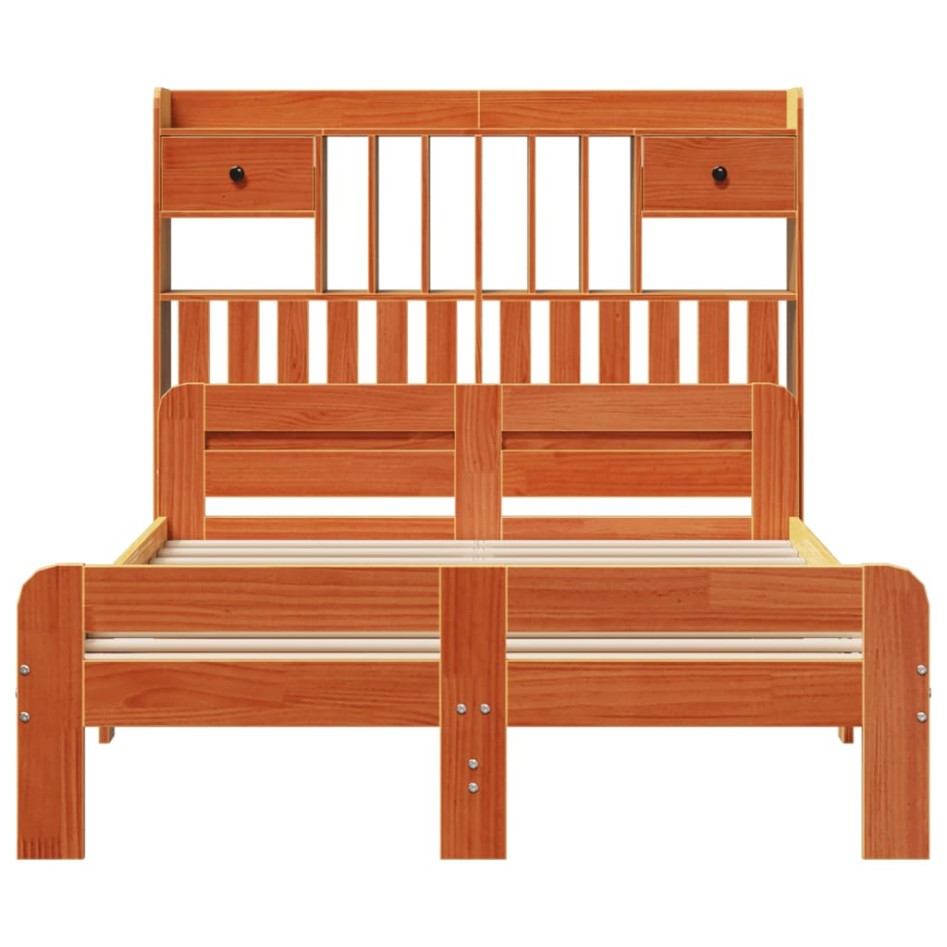Cama con estantería sin colchón madera maciza marrón