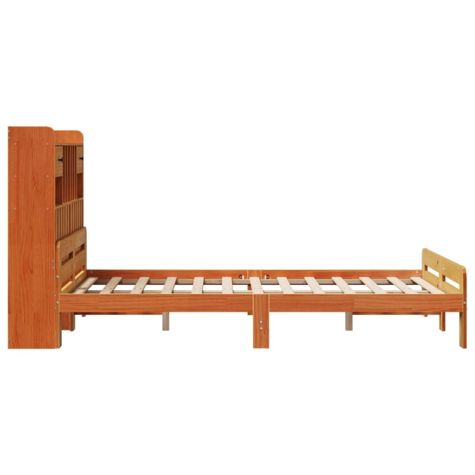 Cama con estantería sin colchón madera maciza marrón