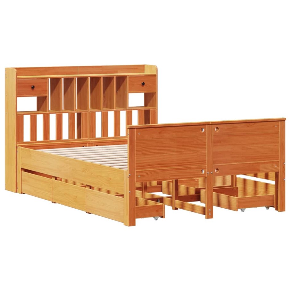 Cama con estantería sin colchón madera maciza marrón 160x200