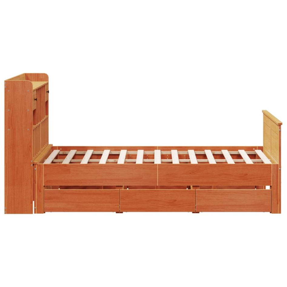 Cama con estantería sin colchón madera maciza marrón 160x200