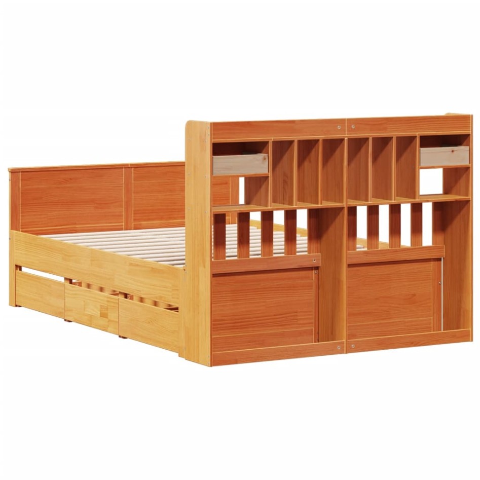 Cama con estantería sin colchón madera maciza marrón 160x200