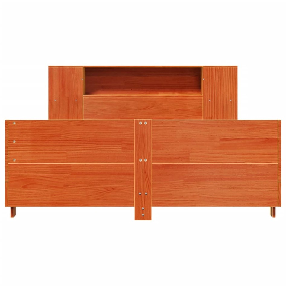 Cama sin colchón madera maciza de pino marrón cera 120x200