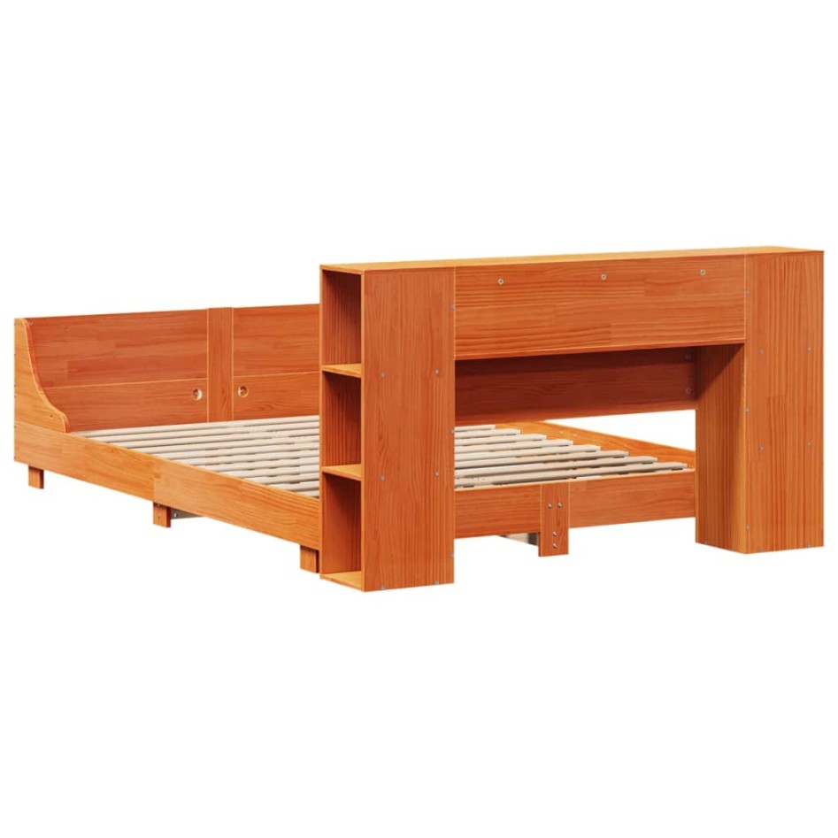 Cama sin colchón madera maciza de pino marrón cera 120x200