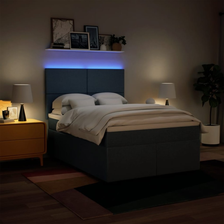 Cama box spring con colchón tela azul 140x200