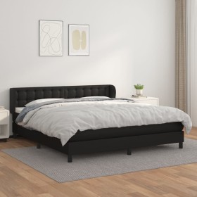 Cama box spring con colchón cuero sintético negro 160x200