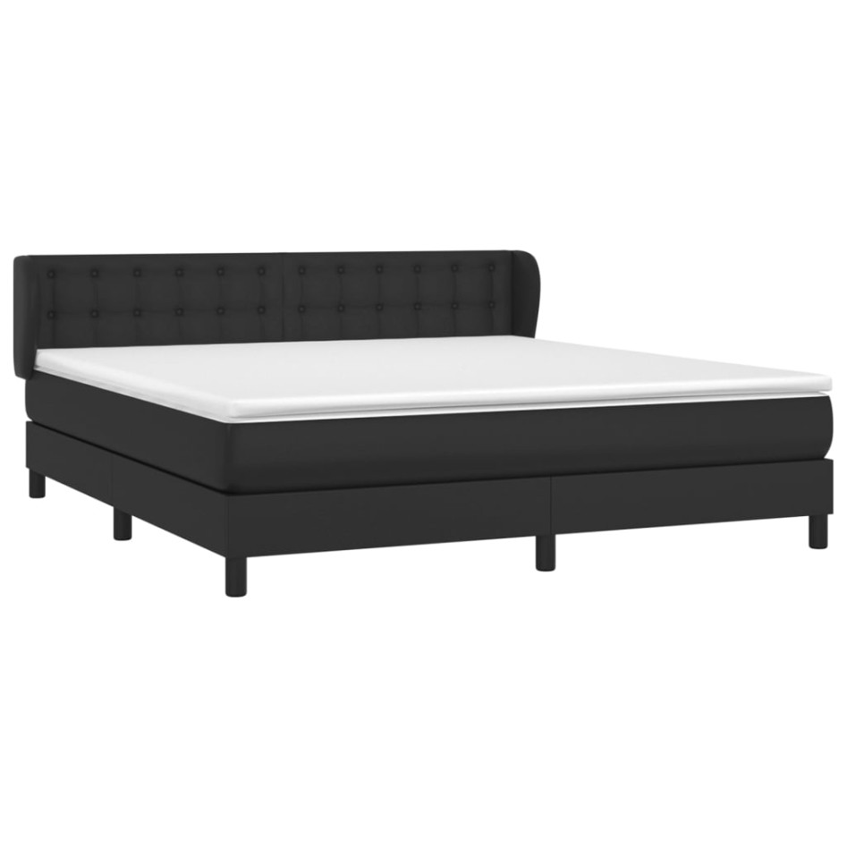 Cama box spring con colchón cuero sintético negro 160x200
