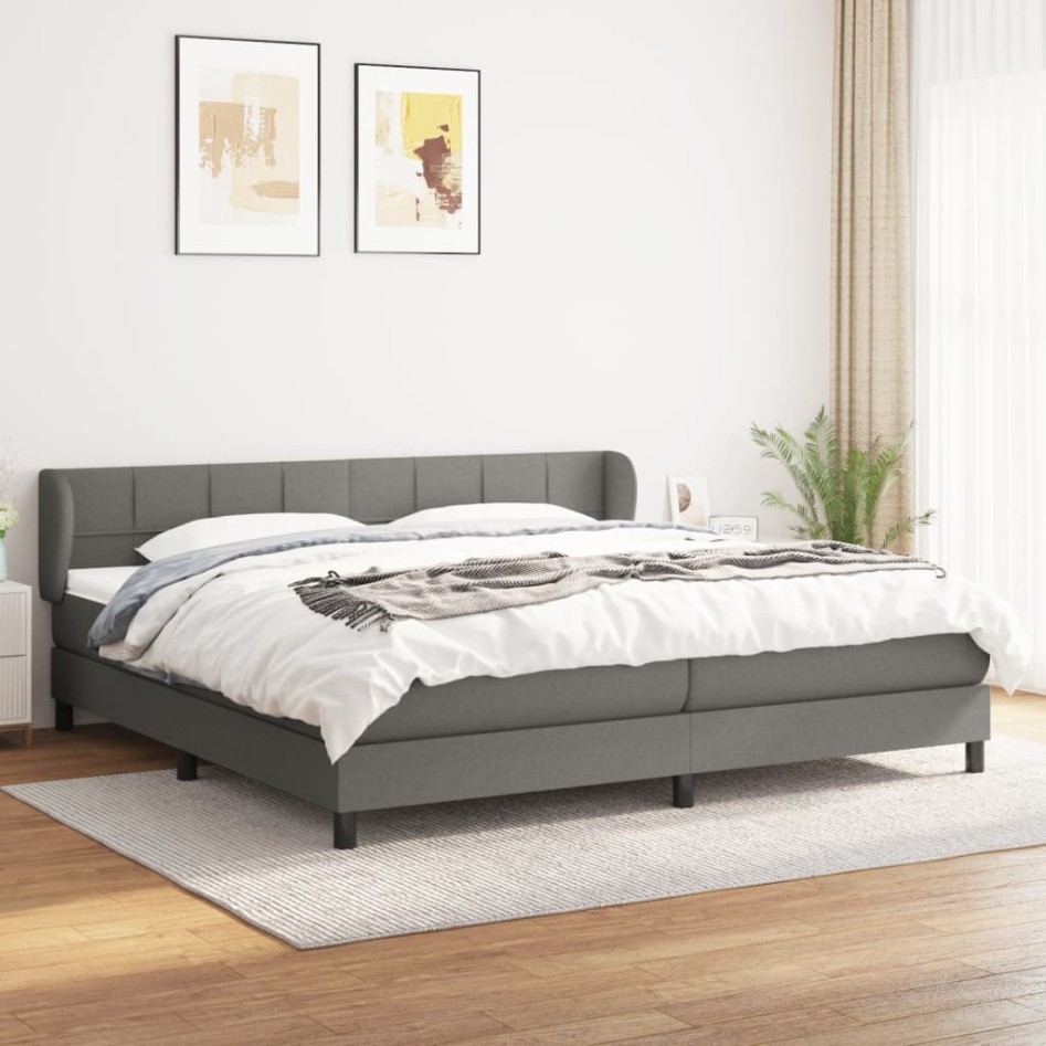 Cama box spring con colchón tela gris oscuro 200x200