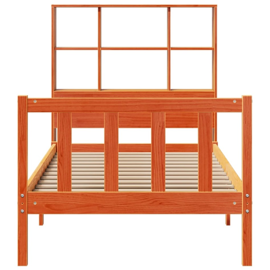 Cama con estantería sin colchón madera maciza marrón 100x200