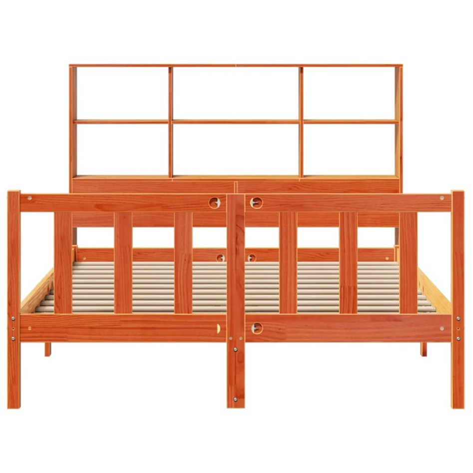 Cama con estantería sin colchón madera maciza marrón 140x200