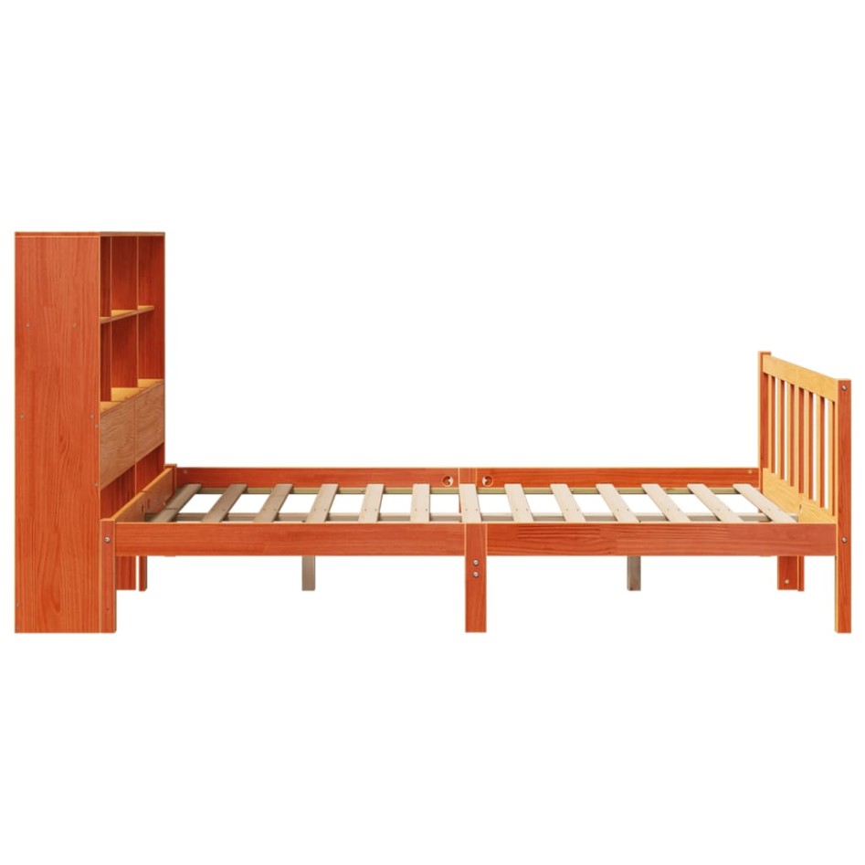 Cama con estantería sin colchón madera maciza marrón 140x200