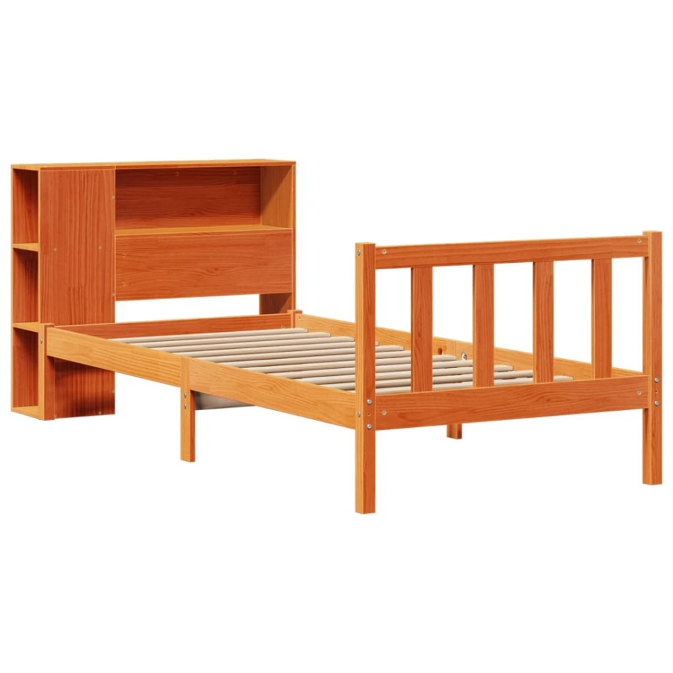 Cama con estantería sin colchón madera maciza marrón 75x190