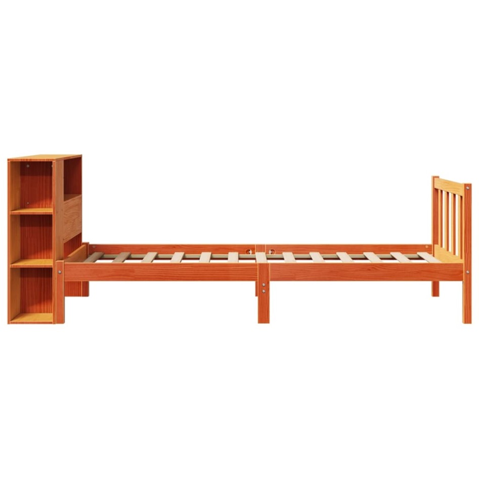 Cama con estantería sin colchón madera maciza marrón 75x190