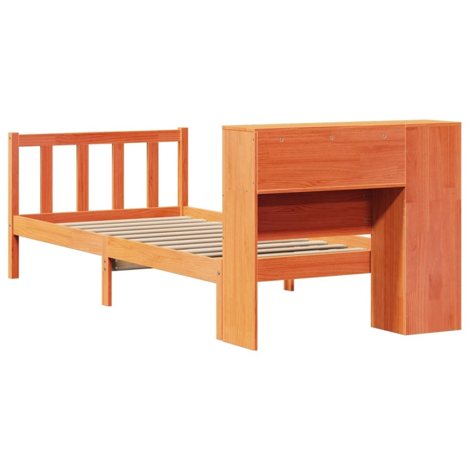 Cama con estantería sin colchón madera maciza marrón 75x190