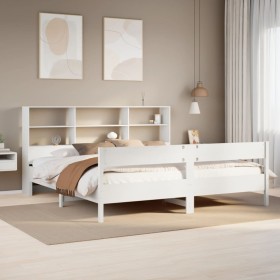 Cama con estantería sin colchón madera maciza blanca 200x200