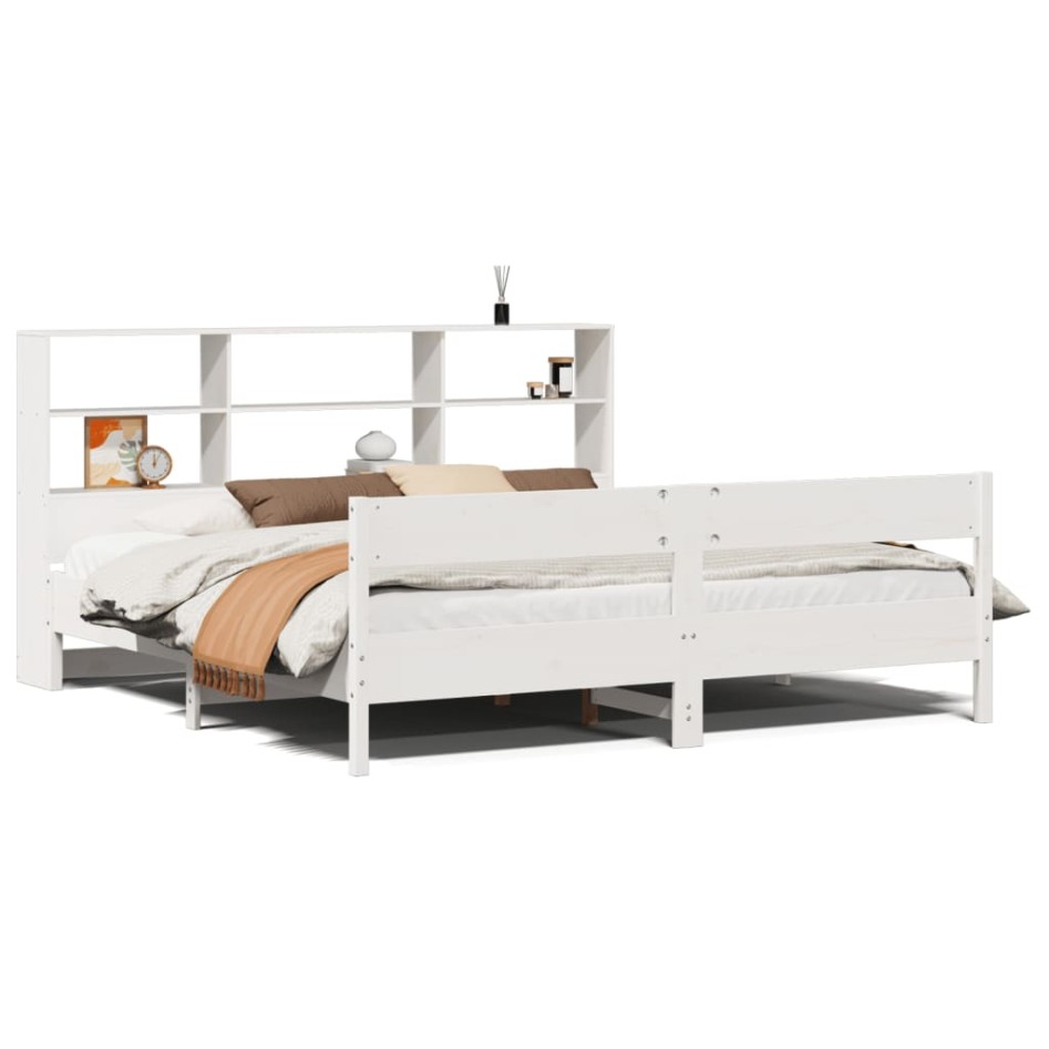 Cama con estantería sin colchón madera maciza blanca 200x200