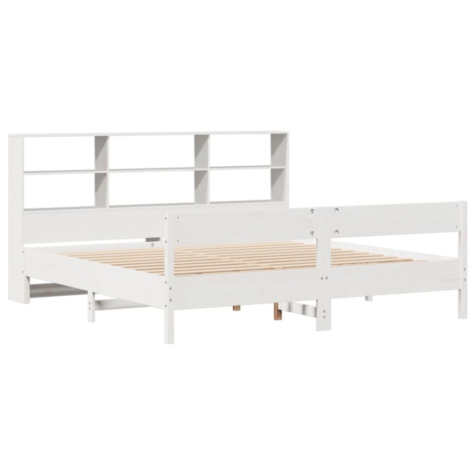 Cama con estantería sin colchón madera maciza blanca 200x200