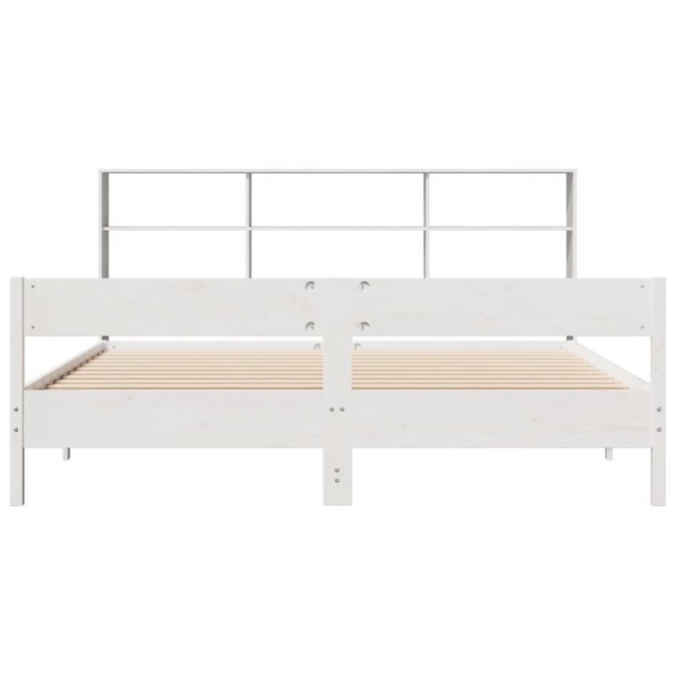 Cama con estantería sin colchón madera maciza blanca 200x200