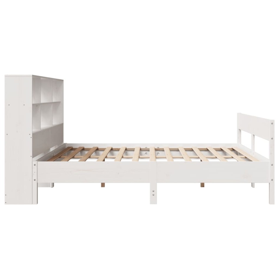 Cama con estantería sin colchón madera maciza blanca 200x200