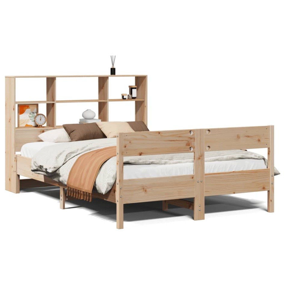 Cama con estantería sin colchón madera maciza de pino