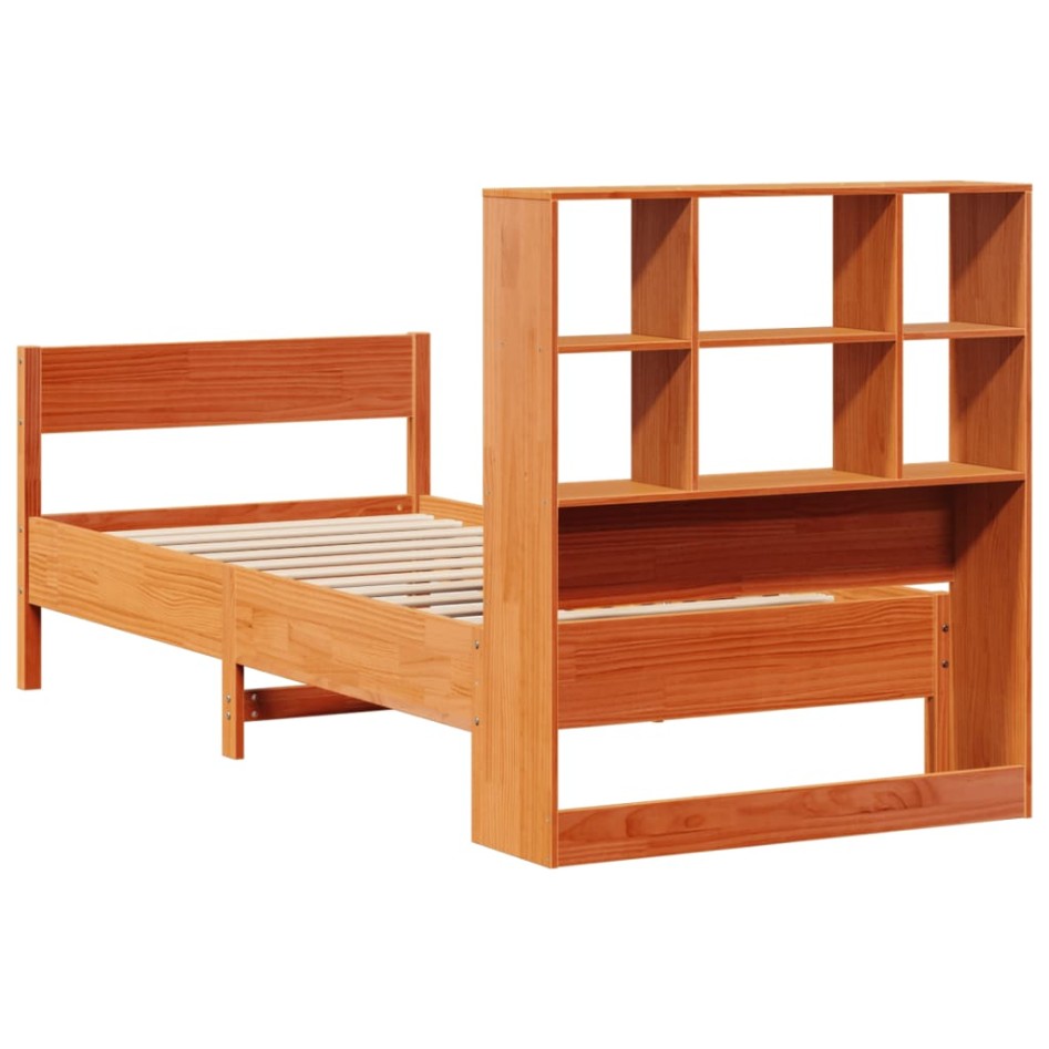 Cama con estantería sin colchón madera maciza marrón 100x200