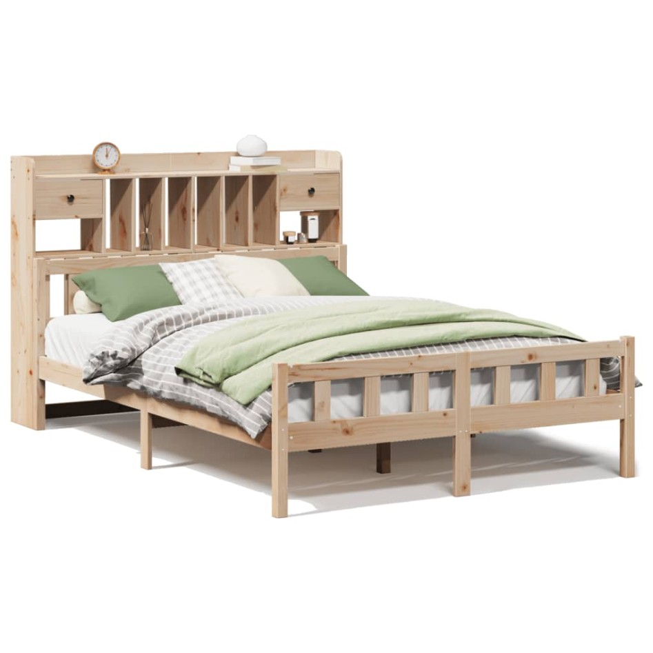 Cama con estantería sin colchón madera maciza de pino