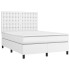 Cama box spring colchón y LED cuero sintético blanco 140x190