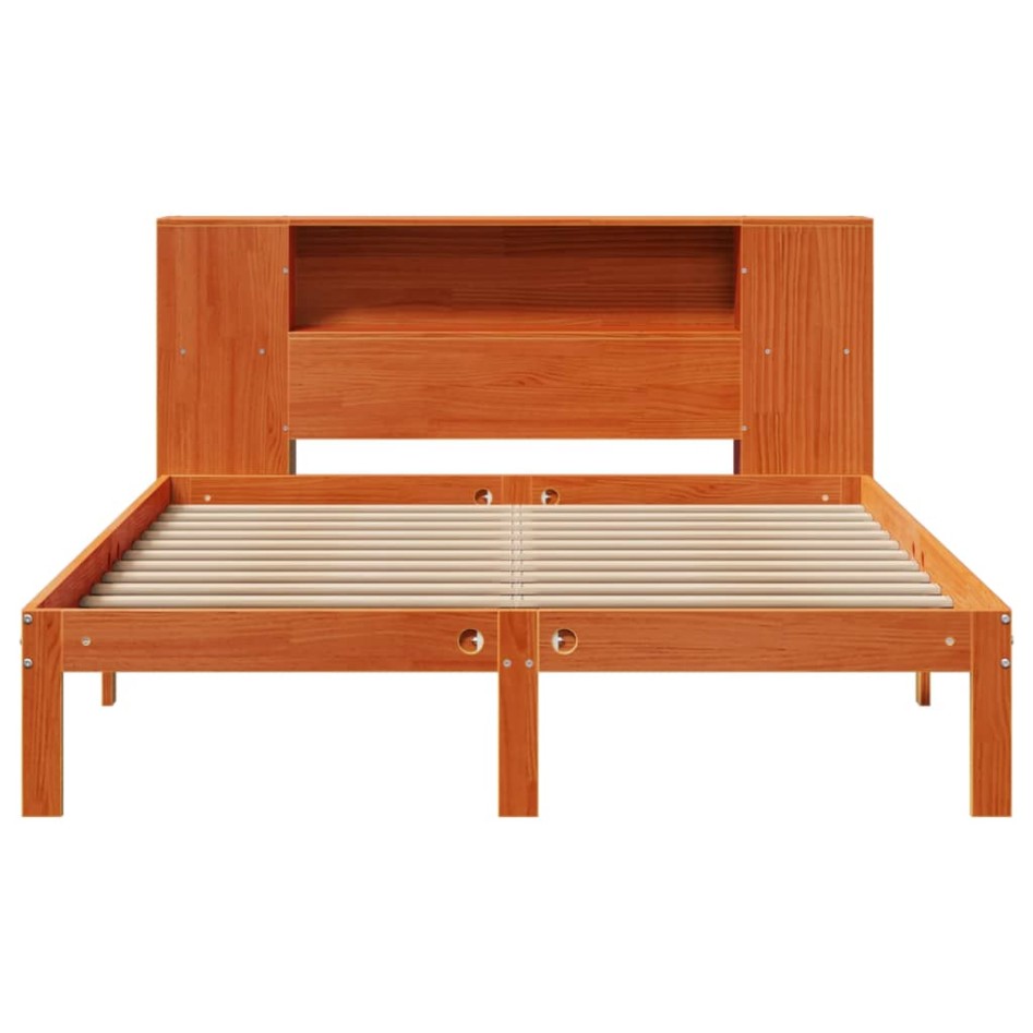 Cama con estantería sin colchón madera maciza marrón 140x200