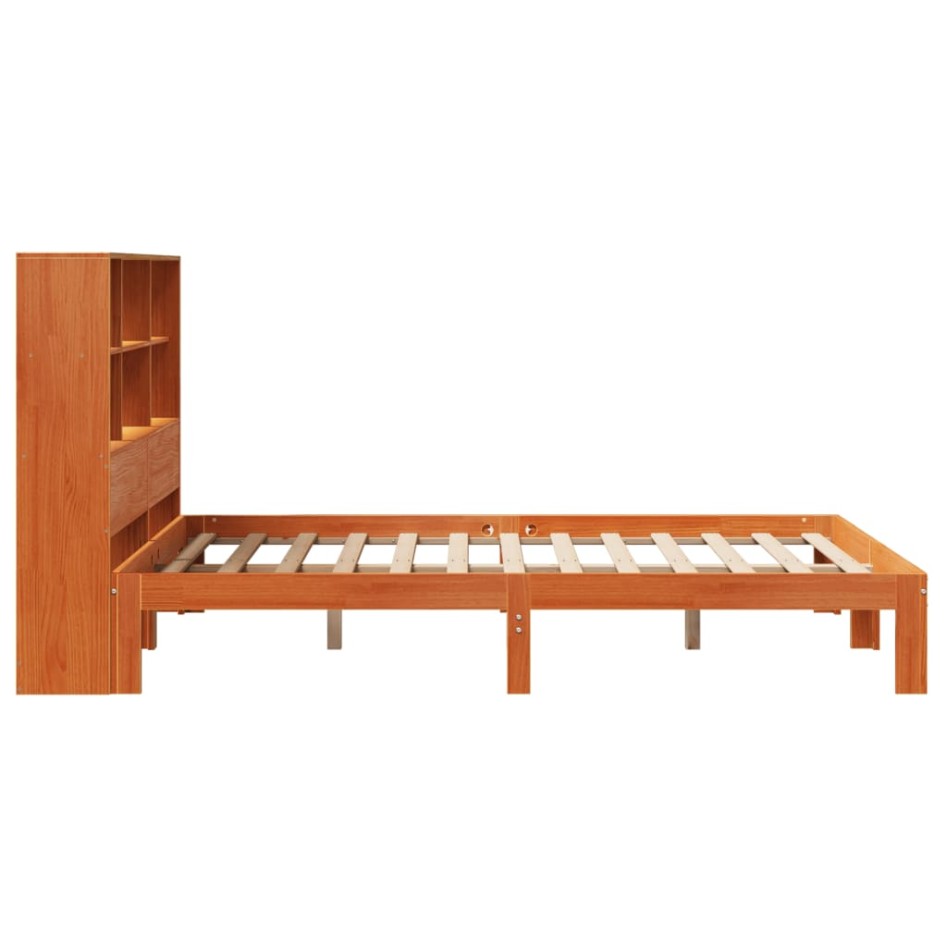 Cama con estantería sin colchón madera maciza marrón 120x190