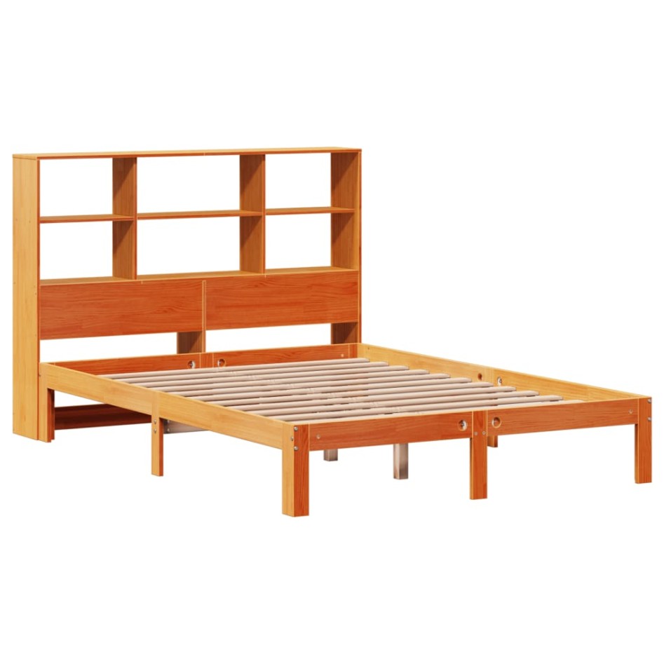Cama con estantería sin colchón madera maciza marrón 140x190