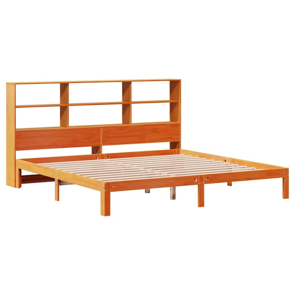 Cama con estantería sin colchón madera maciza marrón
